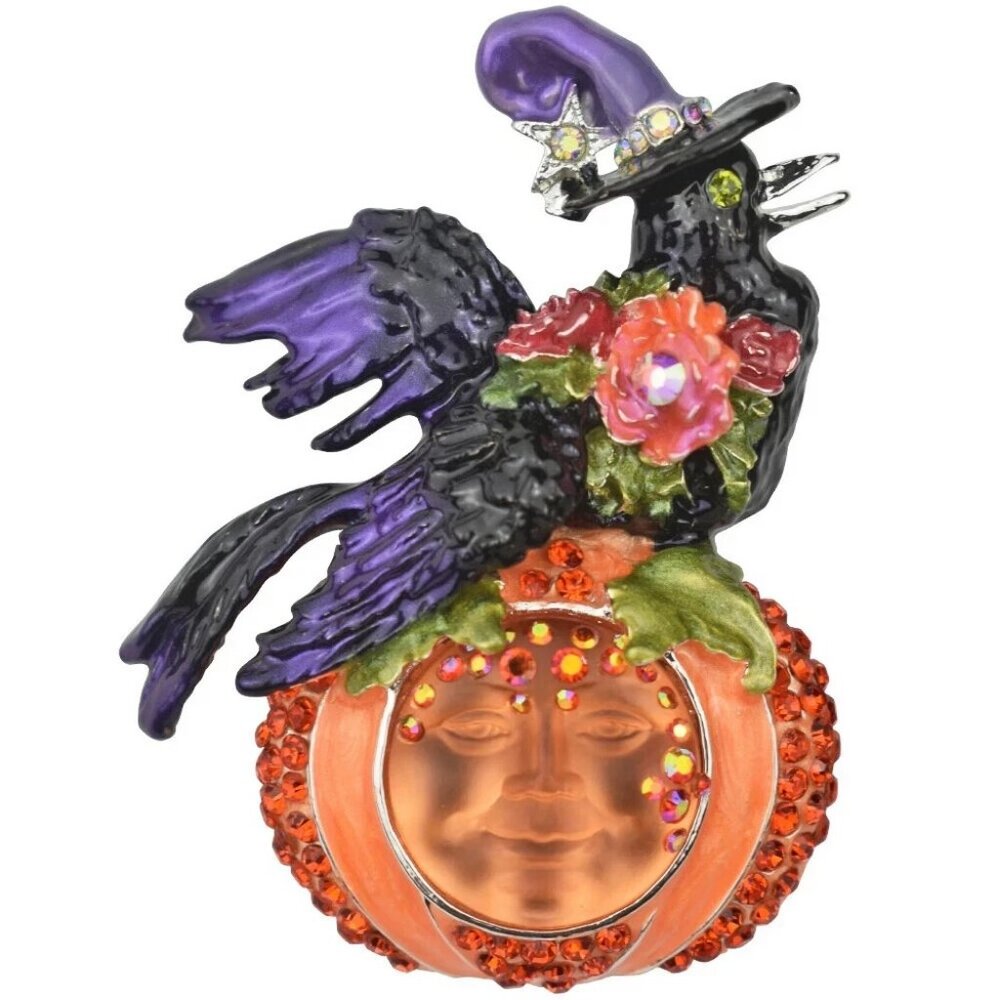Kirks Folly Ms Crow Over The Goddess Seaview Moon Pumpkin Pin Pendant Halloween